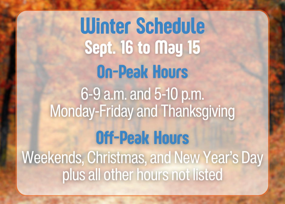 Winter Time-of-Day schedule