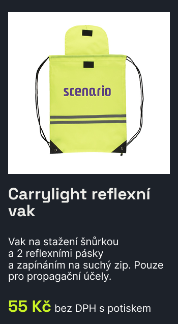 Carrylight reflexní vak / Vak na stažení šnůrkou  a 2 reflexními pásky  a zapínáním na suchý zip. Pouze pro propagační účely. / 55Kč bez DPH s potiskem 