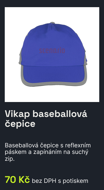 Vikap baseballová čepice / Baseballová čepice s reflexním páskem a zapínáním na suchý zip. / 70kČ bez DPH s potiskem