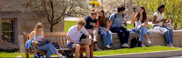 Campus scene with students talking
