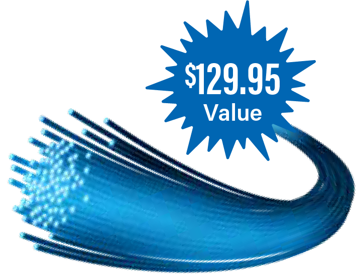 Fiber wire graphic with $129.95 Value bubble.