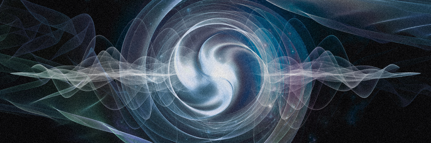 Particle waves swirl together in bands of different shades of blue and purple.