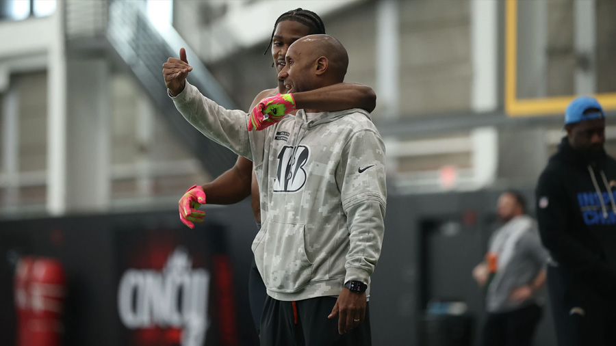 Two football players at Pro Day
