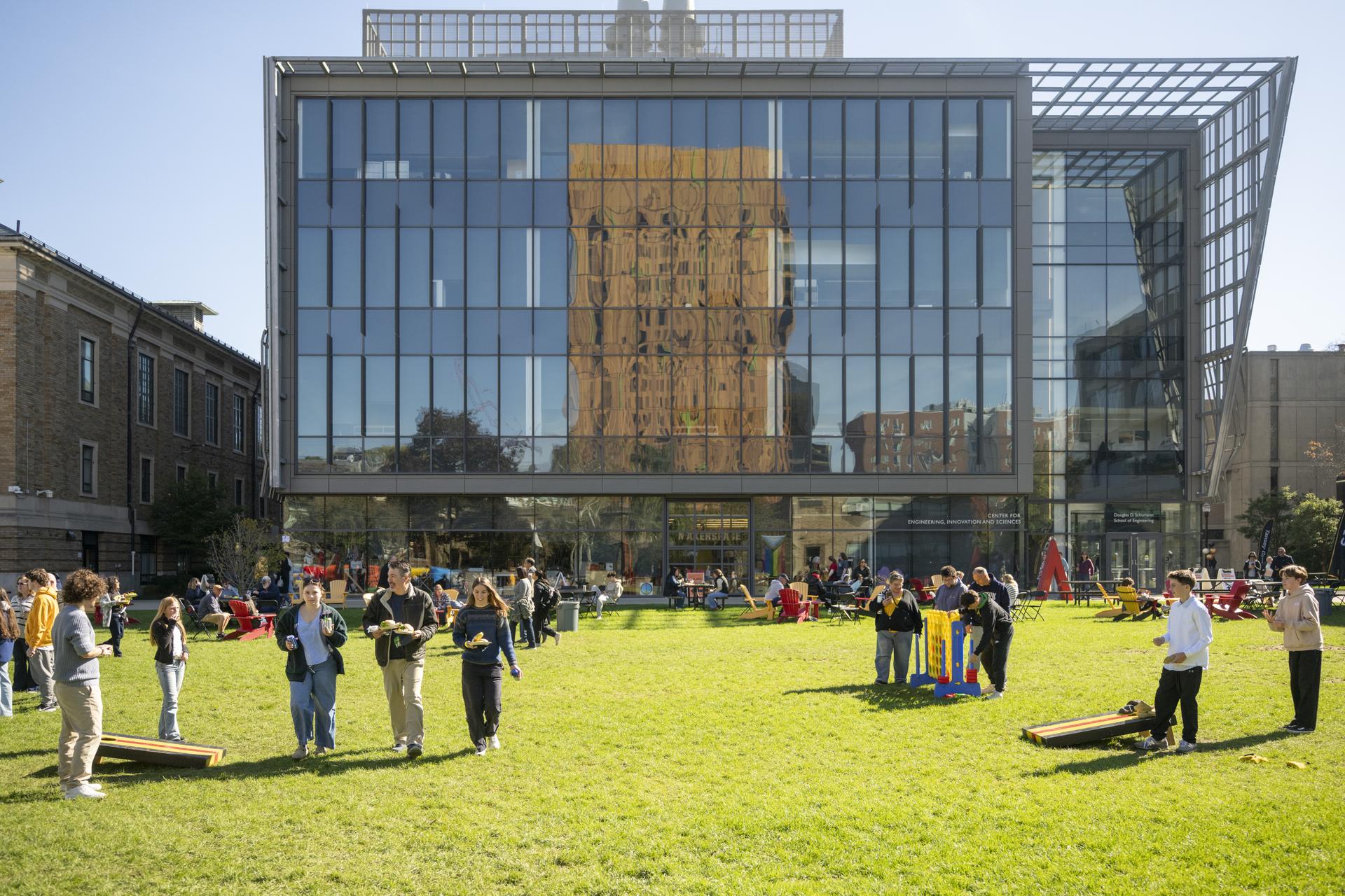 Students gathered on the campus quad