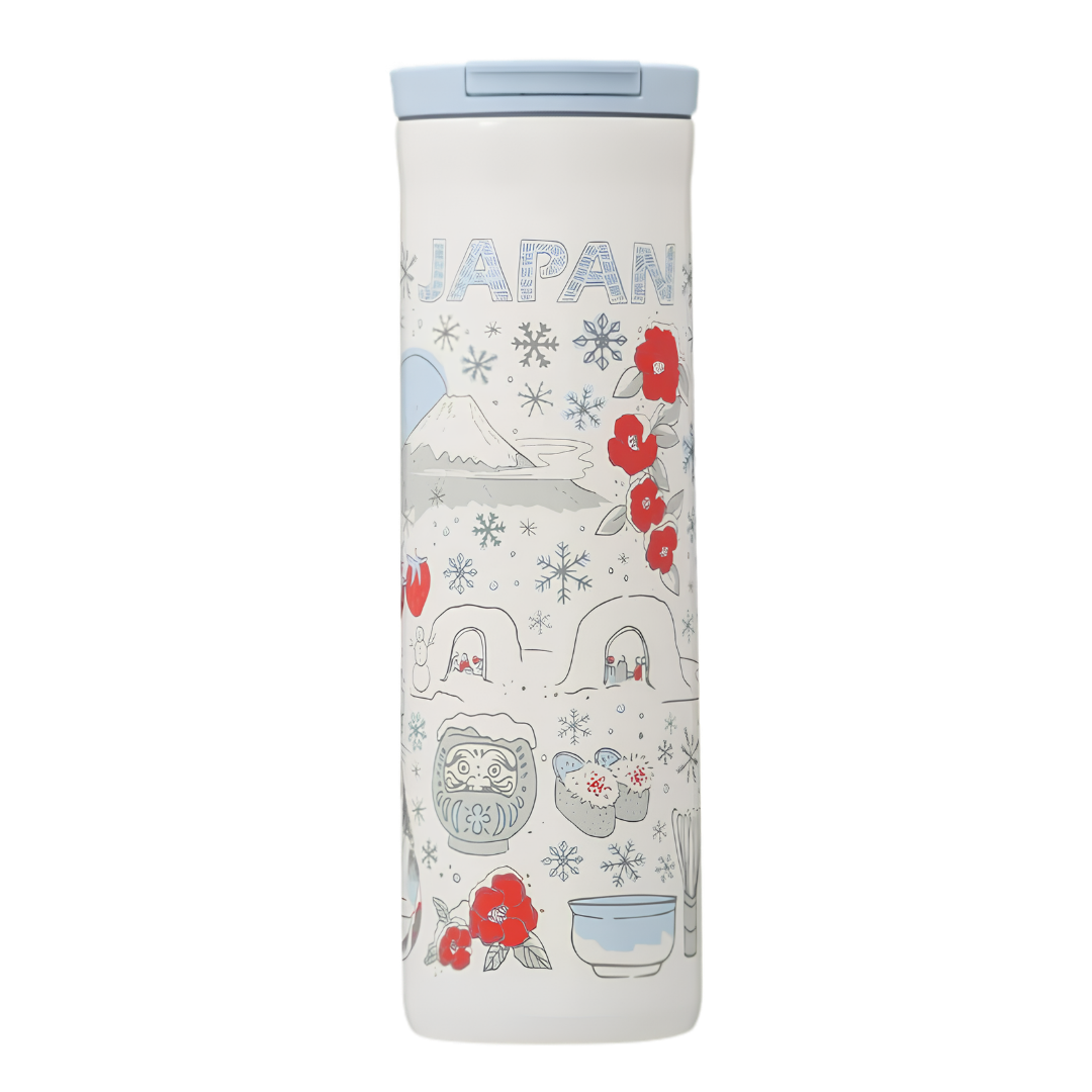 Starbucks Been There Series JAPAN Winter stainless steel bottle with snowy seasonal illustrations Starbucks Been There Series JAPAN Winter stainless steel bottle with snowy seasonal illustrations
