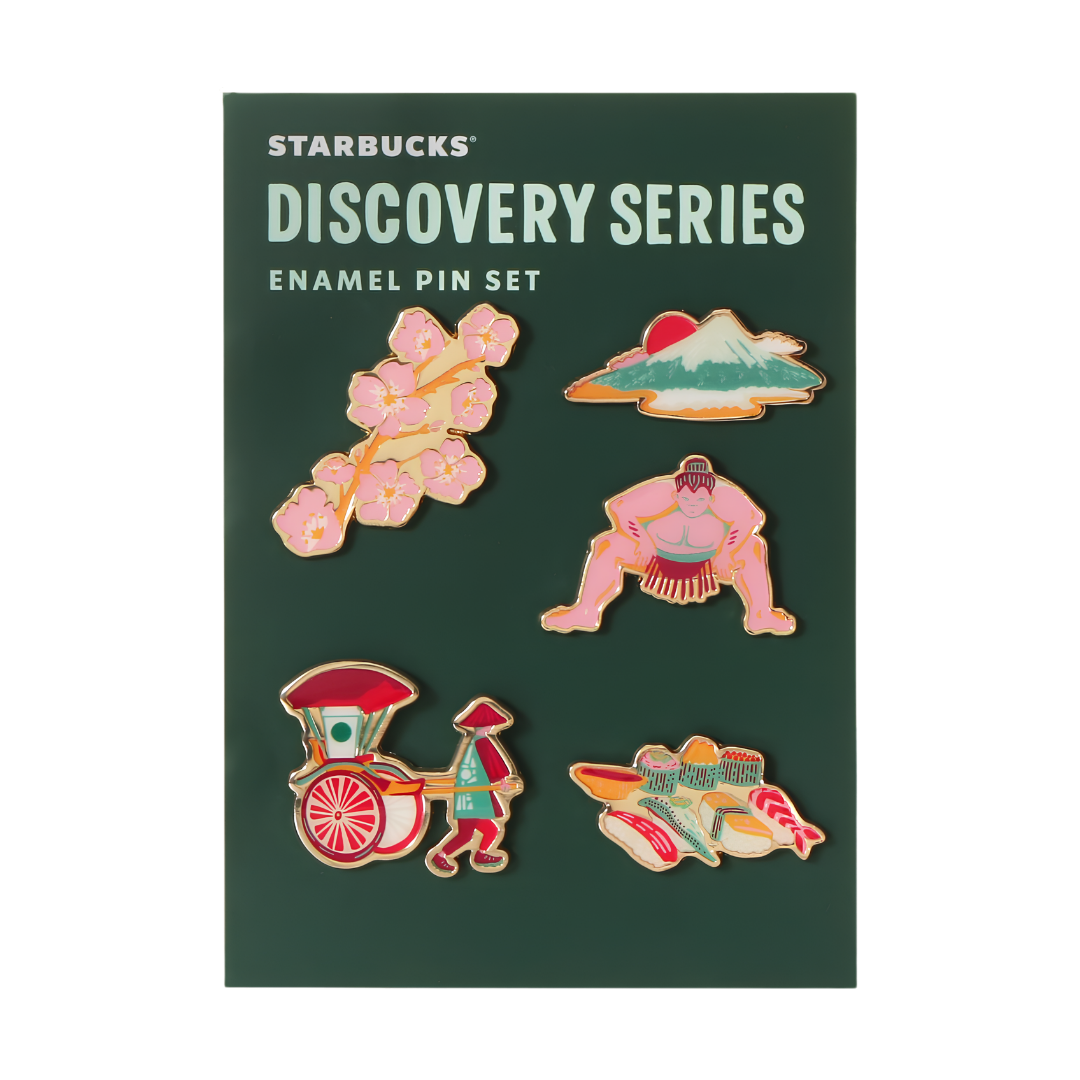 Starbucks Discovery Series JAPAN enamel pin badge set with five Japanese designs Starbucks Discovery Series JAPAN enamel pin badge set with five Japanese designs
