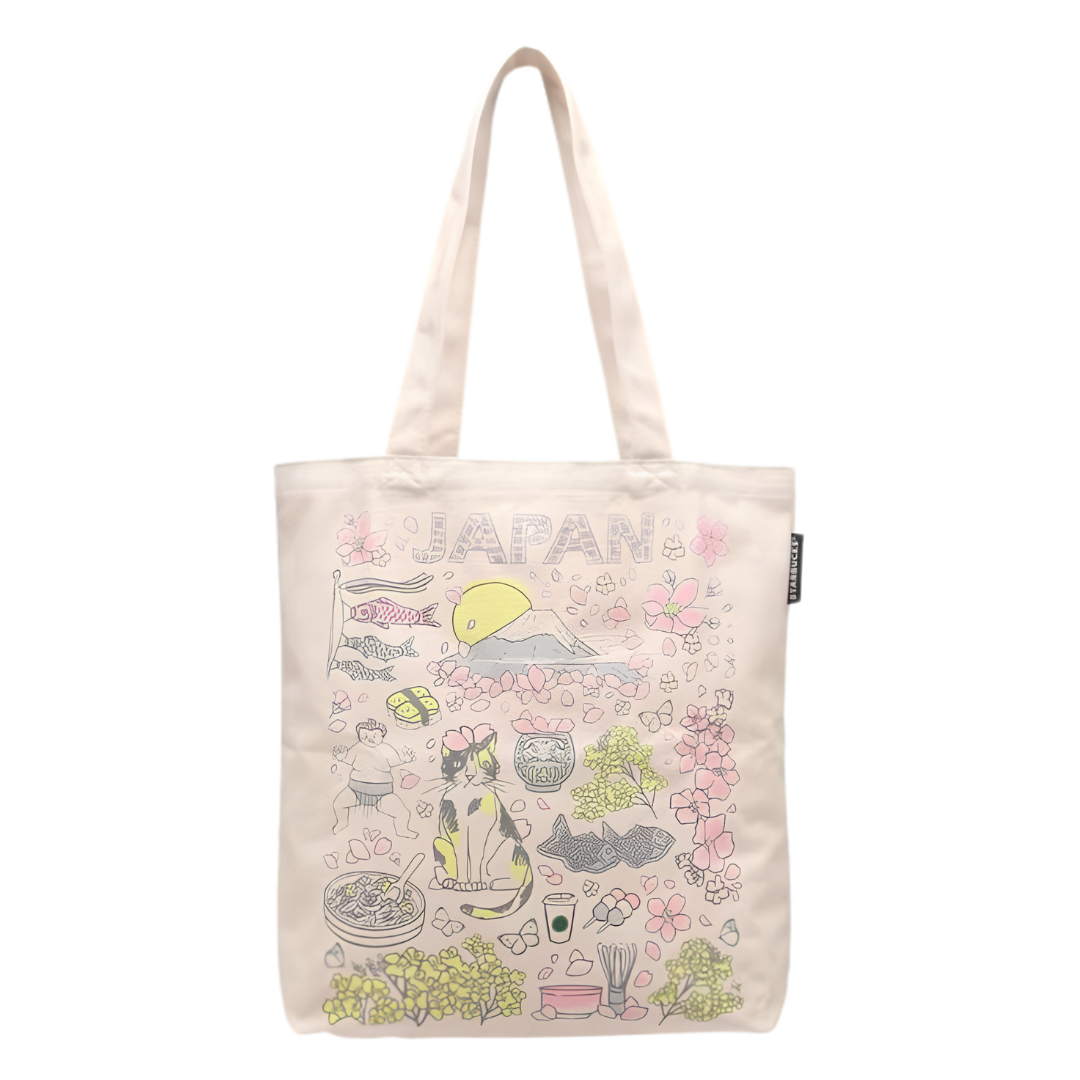 Starbucks Been There Series JAPAN Spring tote bag with pastel seasonal illustrations Starbucks Been There Series JAPAN Spring tote bag with pastel seasonal illustrations