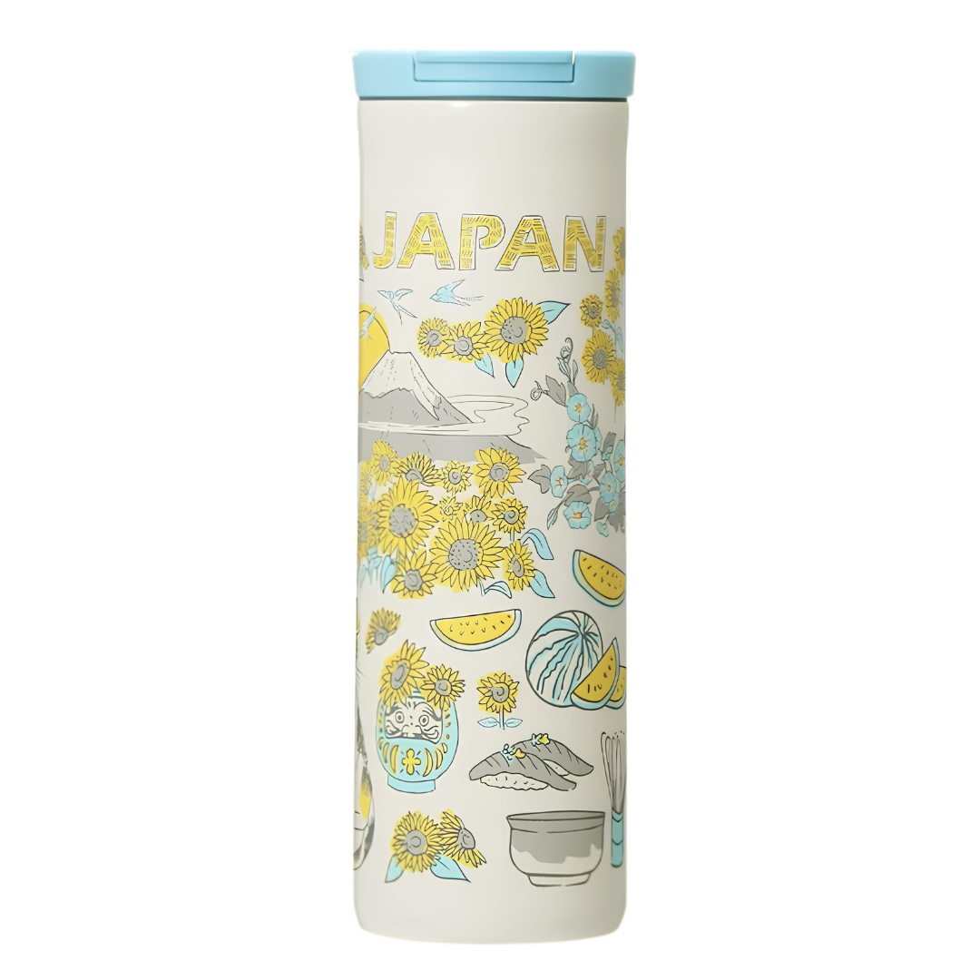 Starbucks Been There Series JAPAN Summer stainless steel bottle with sunflower illustrations Starbucks Been There Series JAPAN Summer stainless steel bottle with sunflower illustrations