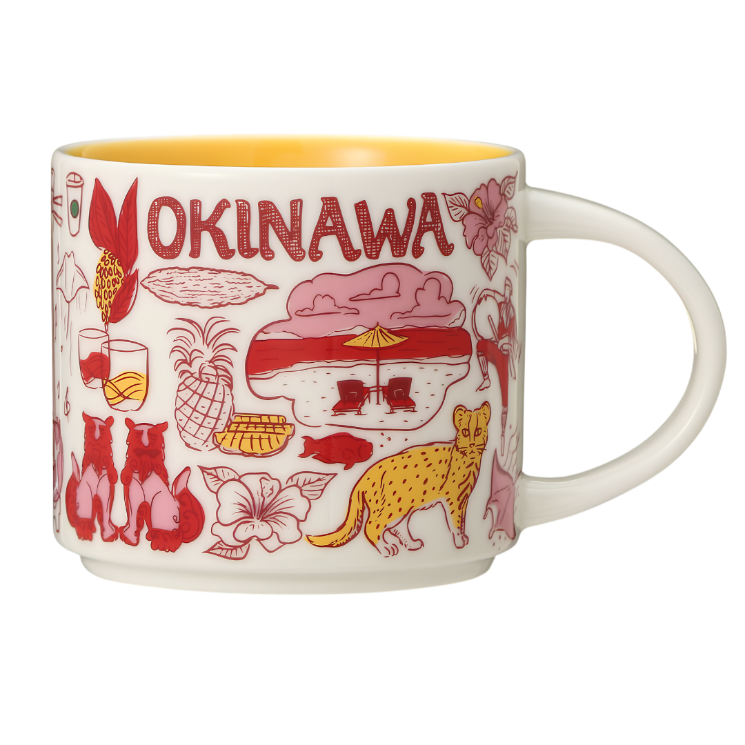 Starbucks Been There Series Okinawa mug with red tropical and island illustrations Starbucks Been There Series Okinawa mug with red tropical and island illustrations