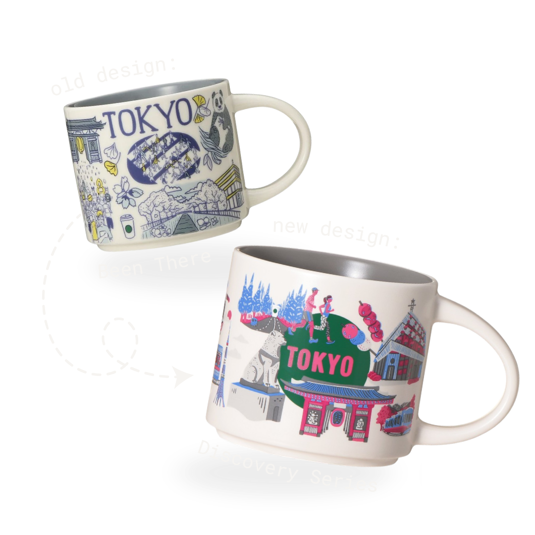 Starbucks Tokyo Been There mug and Discovery Series mug design comparison Starbucks Tokyo Been There mug and Discovery Series mug design comparison