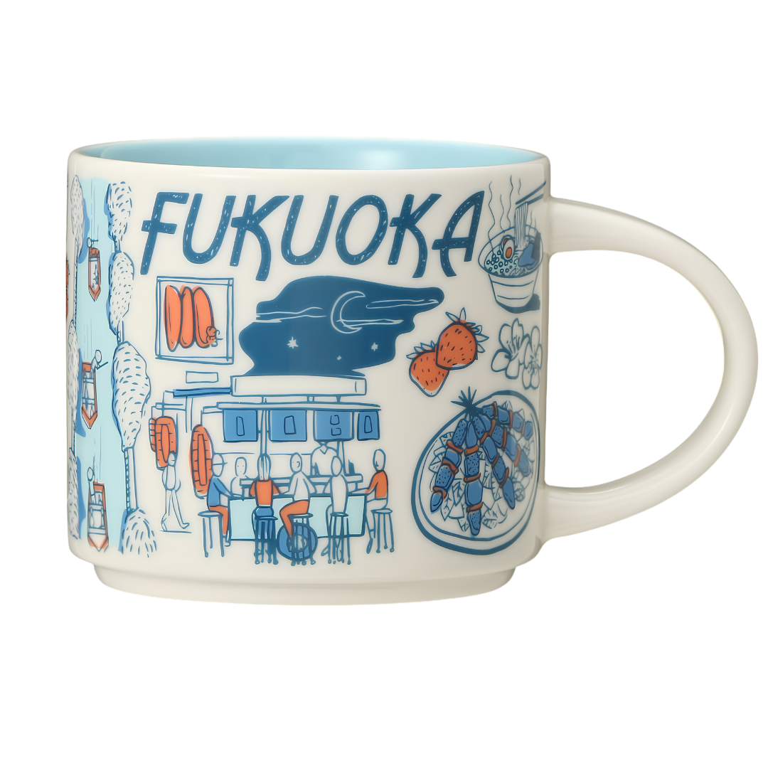 Starbucks Been There Series Fukuoka mug with blue regional landmark illustrations Starbucks Been There Series Fukuoka mug with blue regional landmark illustrations